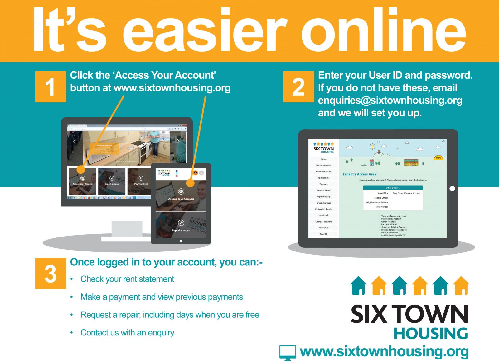 It's easier to pay rent or report repairs on Six Town Housing's website than visiting the office